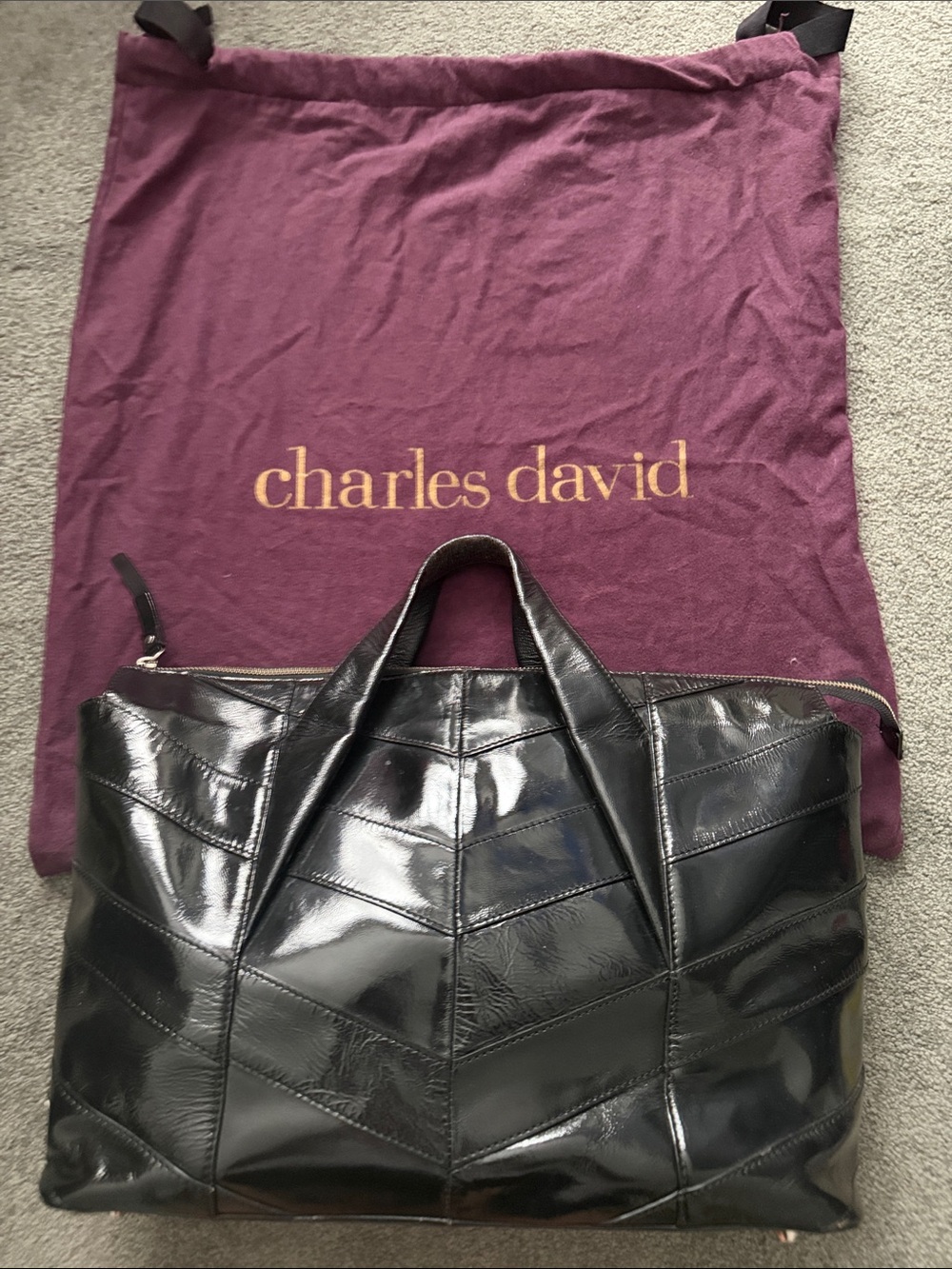 Vintage Charles David Black Patent Leather Satchel